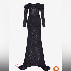 Elegant Black off-the-shoulder sparkling maxi dress